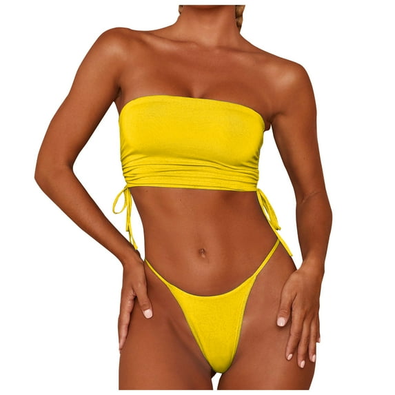 Leesechin Bikini for Women Clearance Ladies Swimwear Tube Bandage Two-Piece Swimsuit Bikini Swimming Beachwear Yellow S