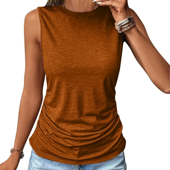Leesechin Womens Tank Tops Summer Women Solid Color RoundNeck Pocket Sleeveless Casual Tee Tops Tank