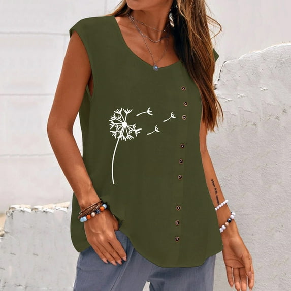 Leesechin Womens Tank Tops Women Summer Casual Sleeveless Button Vest Round Neck Loose Blouse Active Top Women