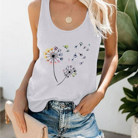 Leesechin Womens Tank Tops Women's fashion casual loose undershirt printed sleeveless undershirt tops