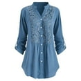 thumbnail image 1 of Leesechin Womens Tops Large Size Button Solid Lace V-Neck Long Sleeve Shirt Blouse, 1 of 5
