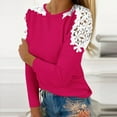 thumbnail image 1 of Leesechin Womens Tops Long Sleeve Plus Size Solid Round-Neck Lace Hollow Out Long Sleeve Pullover Slimming Blouse T-shirt Tops, 1 of 5