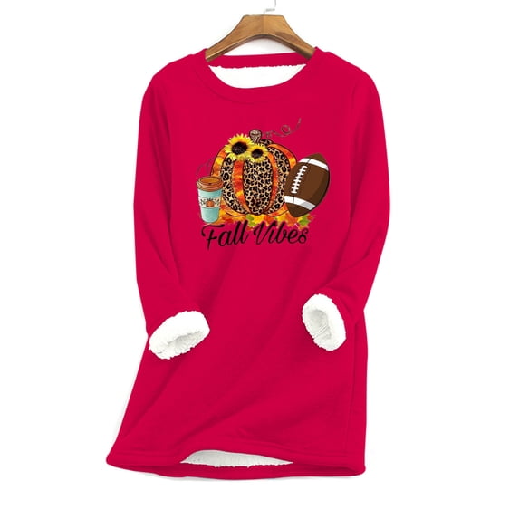 Leesechin Womens Tops Long Sleeve Deals Thick Fleece Sweatshirt Winter Velvet Warm Underwear Top in Clearance
