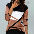 thumbnail image 1 of Leesechin Womens Tops Long Sleeve Womens Fashion Plus Size O-Neck Stitching Contrast Color Long Sleeve T-shirt Blouse in, 1 of 3