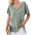 thumbnail image 1 of Leesechin Womens V Neck Tshirts Short Sleeve Loose Casual Summer Tops with Pocket, 1 of 5