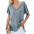 thumbnail image 1 of Leesechin Womens V Neck Tshirts Short Sleeve Loose Casual Summer Tops with Pocket, 1 of 5