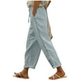 thumbnail image 1 of Leesechin Womens Wide Leg Linen Pants High Waisted Drawstring 100% Linen Flowy Crop Trousers with Pockets, 1 of 7