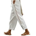 thumbnail image 1 of Leesechin Womens Wide Leg Linen Pants High Waisted Drawstring 100% Linen Flowy Crop Trousers with Pockets, 1 of 6