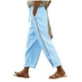 thumbnail image 1 of Leesechin Womens Wide Leg Linen Pants High Waisted Drawstring 100% Linen Flowy Crop Trousers with Pockets, 1 of 6
