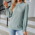 thumbnail image 1 of Leesechin Young Womens Shirts Fashion Deep Round- Neck Solid Button Long Sleeve Juniors T Shirts Top in, 1 of 4