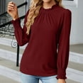 thumbnail image 1 of Leesechin Young Womens Shirts Fashion Deep Round- Neck Solid Button Long Sleeve Juniors T Shirts Top in, 1 of 4