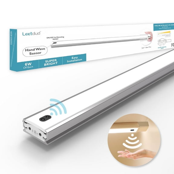 Leetdud Under Cabinet Lighting Plug In Hand Wave ON/OFF Motion Activated Sensor-16 in 4000K Dimmable LED 1PC, Bright, Ultra Thin Under Counter Light For Kitchen