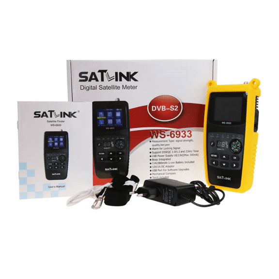Leeten Original Digital Satellite Detector Satlink WS-6933 Satellite Probe DVB-S2 with 2.1 inch LCD Screen,12V/1.2A DC Adapter,Support Disseqc 1.0/1.1 and 22khz Tone