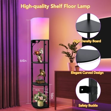 Leeten Smart RGB Shelf Floor Lamp with 2 USB Ports & 1 Power Outlet, Modern Display Standing Lamp for Living Room, Bedroom and Office
