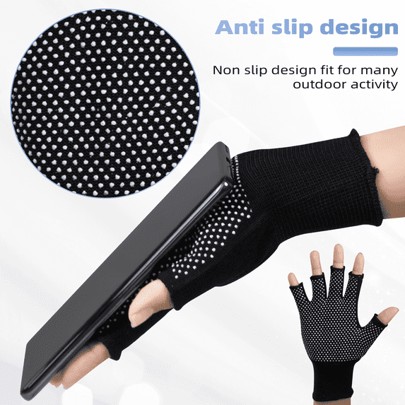 Leetye Mei Non-Slip Lightweight Breathable Unisex Fishing Fitness Half-Finger Glove, Black, 1 Pair