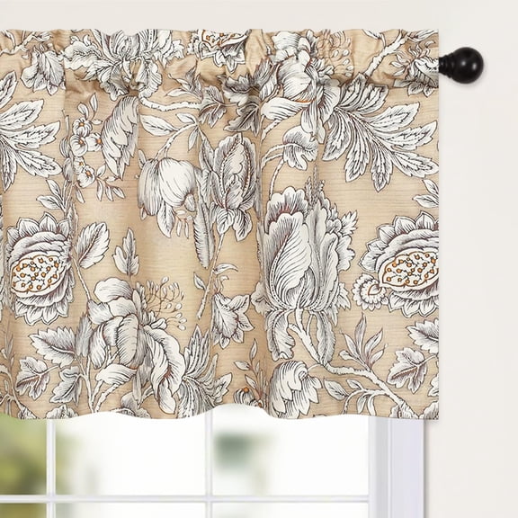 Leeva Floral Valance Curtains for Living Room, 1 Panel Vintage Style Light Filtering Curtain Valances Rod Pocket Window Treatment for Guest Room, L 18 x W 52