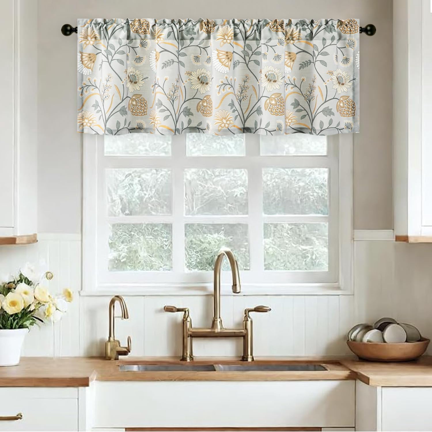 Leeva Kitchen Valances for Windows, 1 Panel Linen Textured Decorative ...