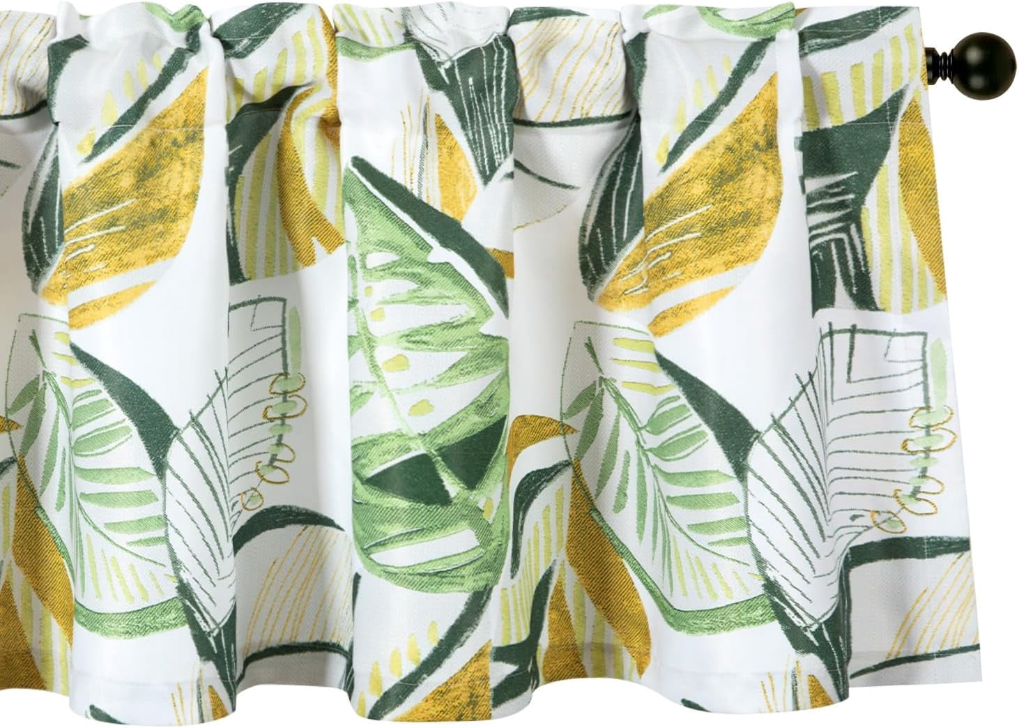 Leeva Modern Green Leaves Valances for Windows - Light Filtering Short Drapery, Rod Pocket Window Valance for Living Room, Cafe & Bathroom, 52x18 Inches, 1 Panel