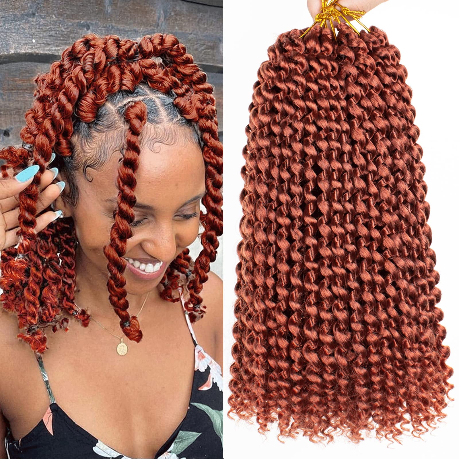 Leeven 7 Packs Copper Red Passion Twist Hair 12 Inch Water Wave Crochet