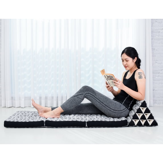 Leewadee - Comfortable Japanese Floor Mattress - Thai Floor Bed With Triangle Cushion - Futon Mattress - Thai Massage Mat, Blue White, Kapok Filling