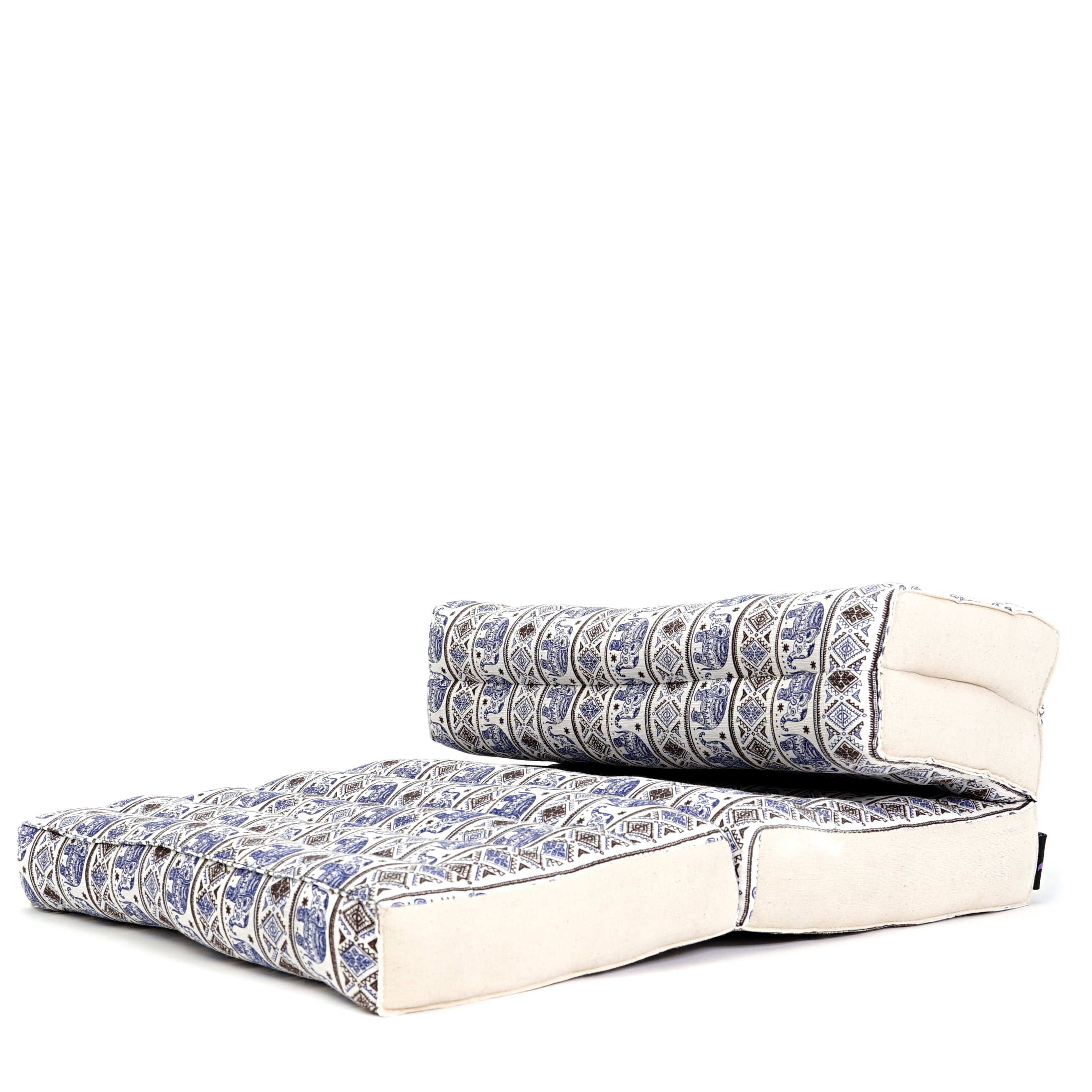 Leewadee Foldable Floor Mattress – 2 in 1 Floor Meditation Mat for Yoga and Relaxation, Seating Futon with Kapok, 20 x 28 inches, Blue White