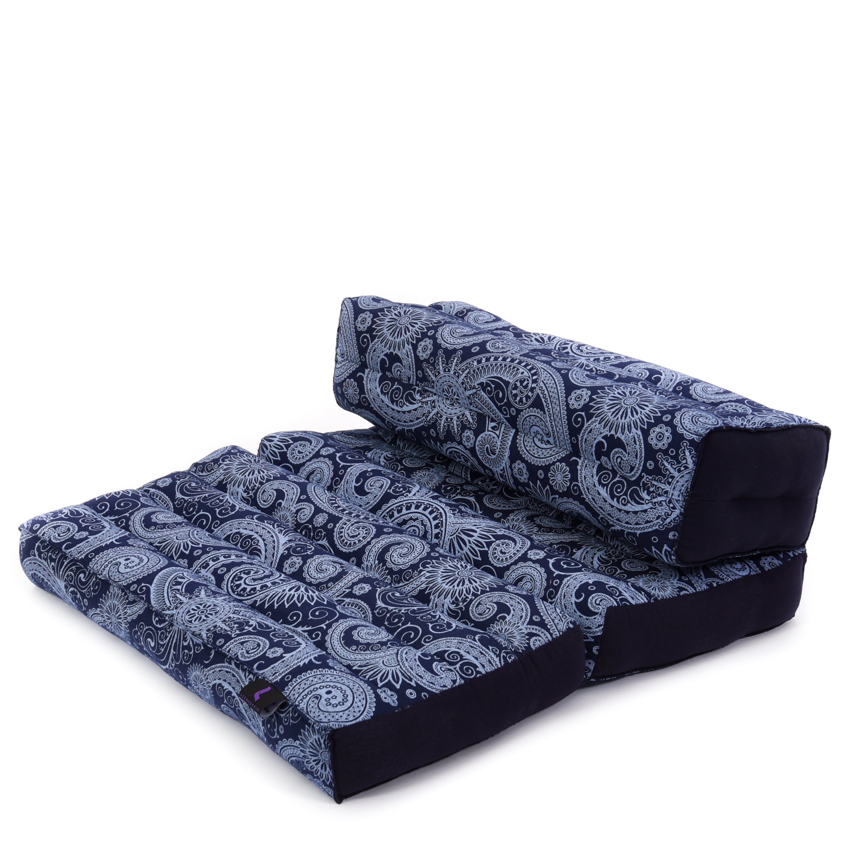 Leewadee Foldable Floor Mattress – 2 in 1 Floor Meditation Mat for Yoga and Relaxation, Seating Futon with Kapok, 20 x 28 inches, Blue White