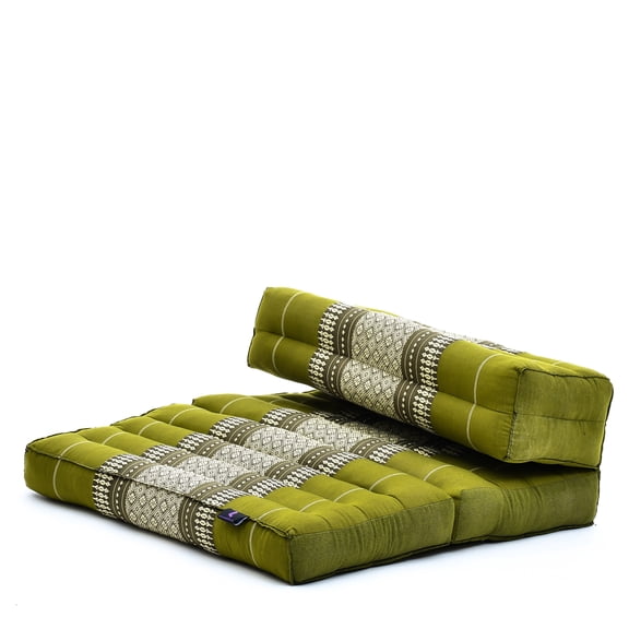 Leewadee Foldable Floor Mattress – 2 in 1 Floor Meditation Mat for Yoga and Relaxation, Seating Futon with Kapok, Green