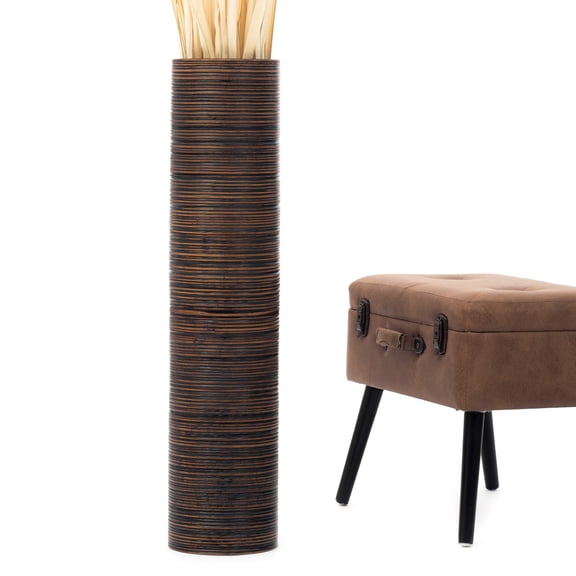 Leewadee Large Brown Home Decor Floor Vase - Wooden 34 inch Tall Farmhouse Decor Flower Holder For Fake Plant And Pampas Grass