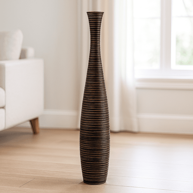 Leewadee Large Brown Home Decor Floor Vase - Wooden 41 inch Tall Farmhouse Decor Flower Holder For Fake Plant And Pampas Grass