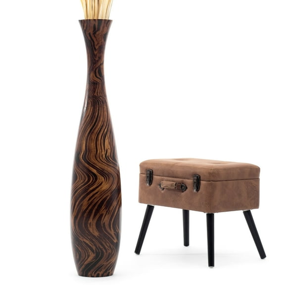 Leewadee Large Brown Light Brown Home Decor Floor Vase – Wooden Tall Farmhouse Decor Flower Holder For Fake Plant And Pampas Grass