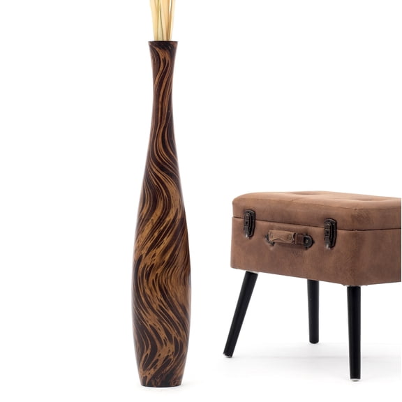 Leewadee Large Floor Vase – Handmade Flower Holder Made of Wood, Sophisticated Vessel for Decorative Branches and Dried Flowers, 36 inches, Brown Light Brown