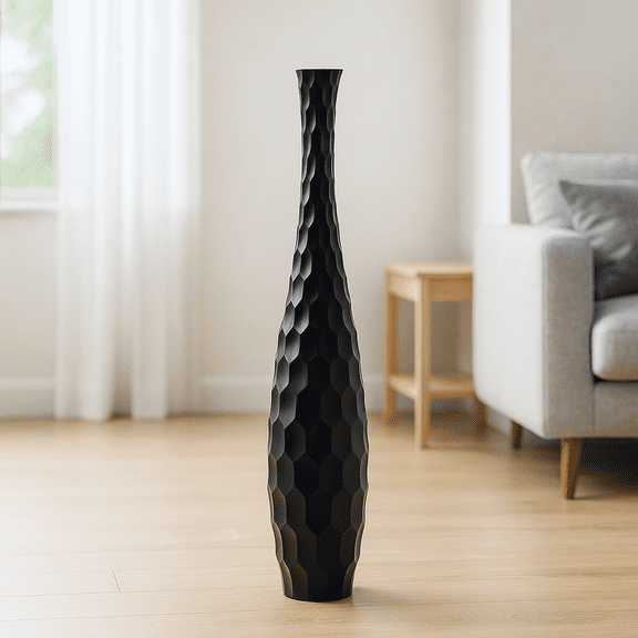 Leewadee Black Wood Floor Vase - 26 inch Large Indoor Decorative Accent for Dried Flowers