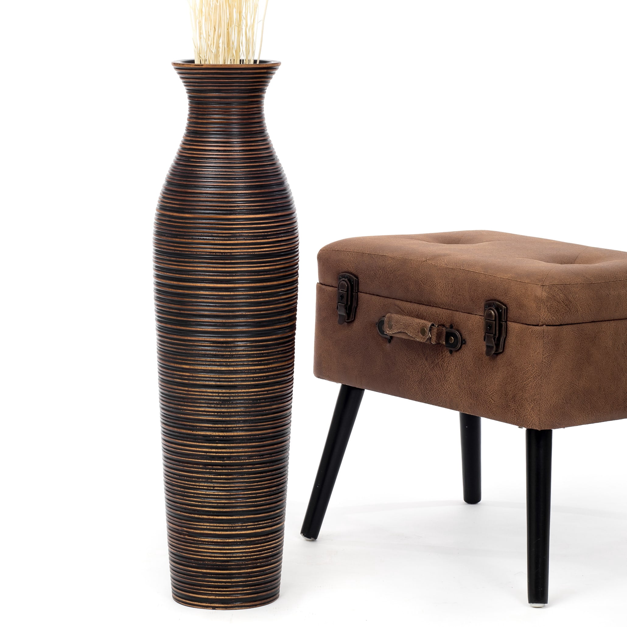 Leewadee Brown Wood Floor Vase - 26 inch Large Indoor Decorative Accent ...