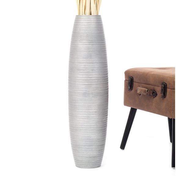 Leewadee Silver Wood Floor Vase - 26 inch Large Indoor Decorative Accent for Dried Flowers
