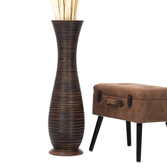 Leewadee Brown Wood Floor Vase - 34 inch Large Indoor Decorative Accent for Dried Flowers