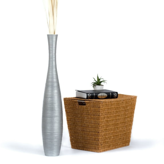 Leewadee Silver Wood Floor Vase - 34 inch Large Indoor Decorative Accent for Dried Flowers