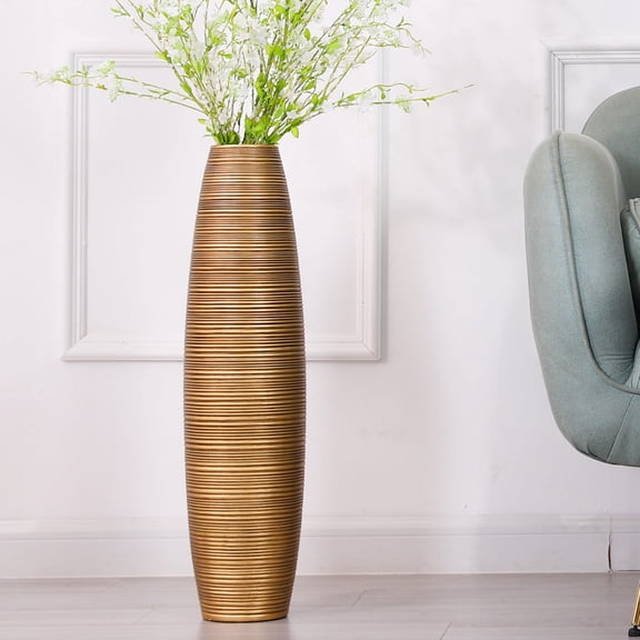 Leewadee Decorative Tall Floor Vase for Living Room Decor, 26 inches, Gold, Resin