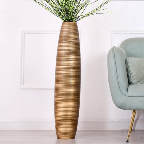 Leewadee Decorative Tall Floor Vase for Living Room Decor, 34 inches, Gold, Resin