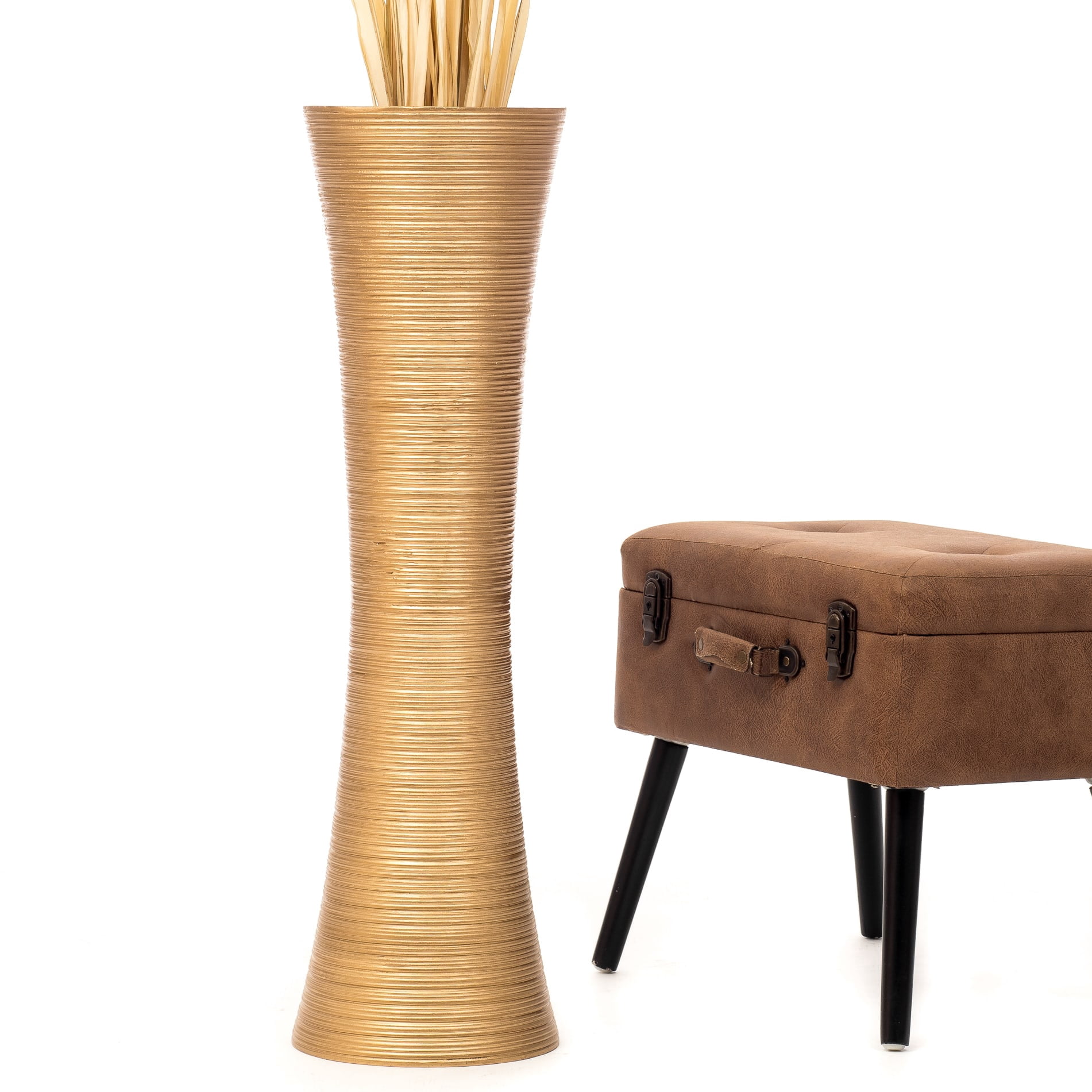 Leewadee Large Gold Home Decor Floor Vase – Wooden Tall Farmhouse Decor ...