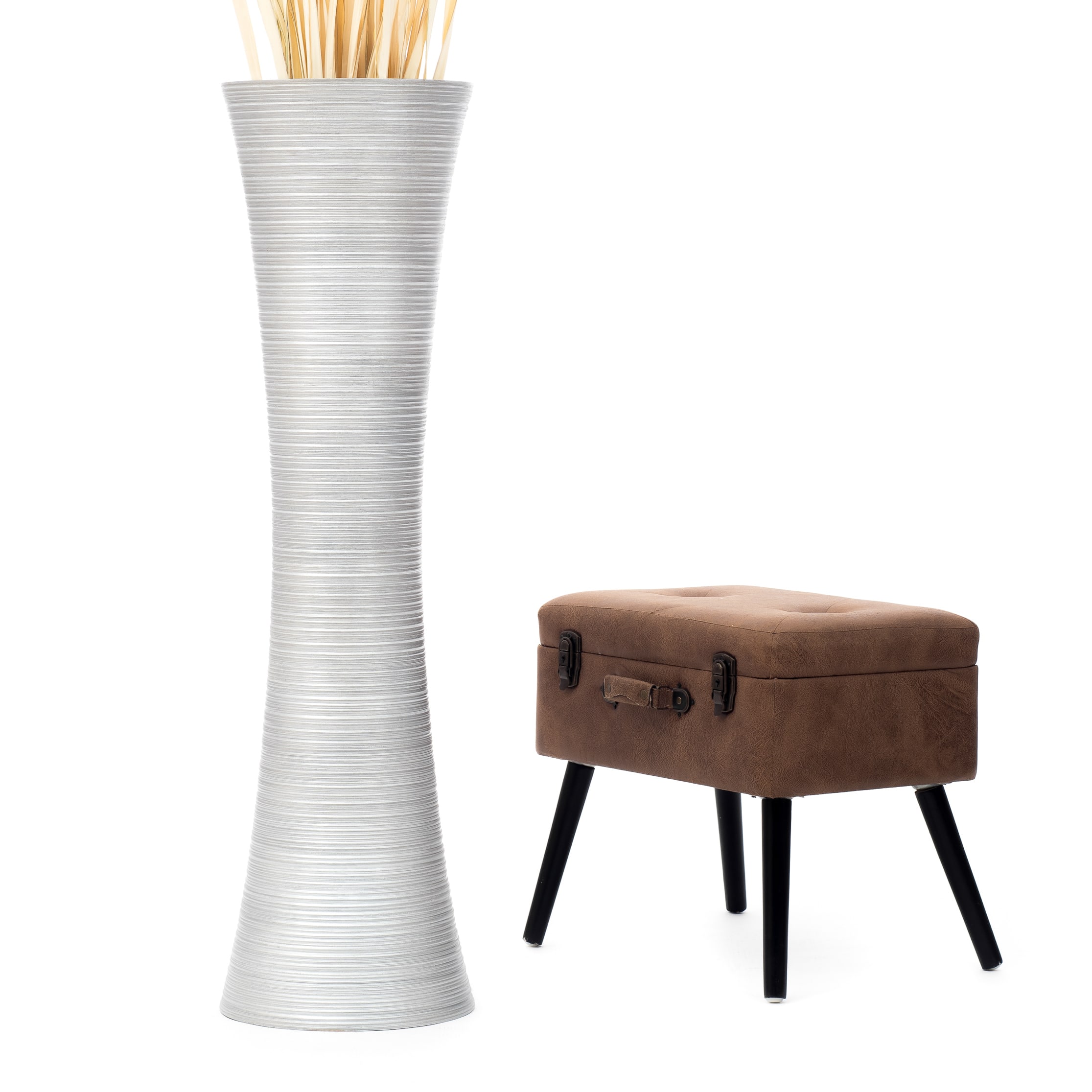 Leewadee Grote Home Decor Vloervaas - Houten Hoge Boerderij Decor - Bloemenhouder Voor Nep Plant En Pampas Gras, 85 cm, Rood