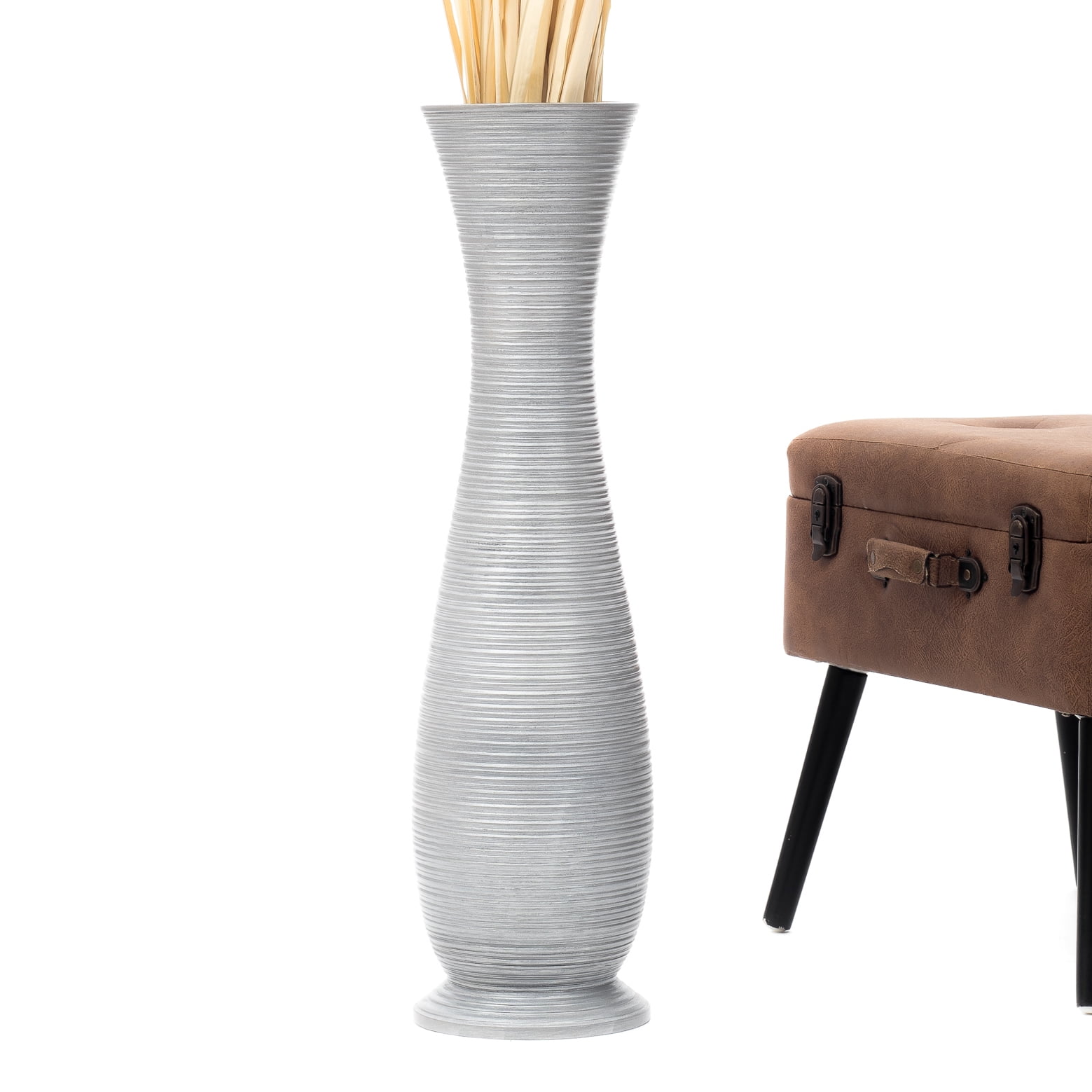 Leewadee Large Silver Home Decor Floor Vase – Wooden Tall Farmhouse ...