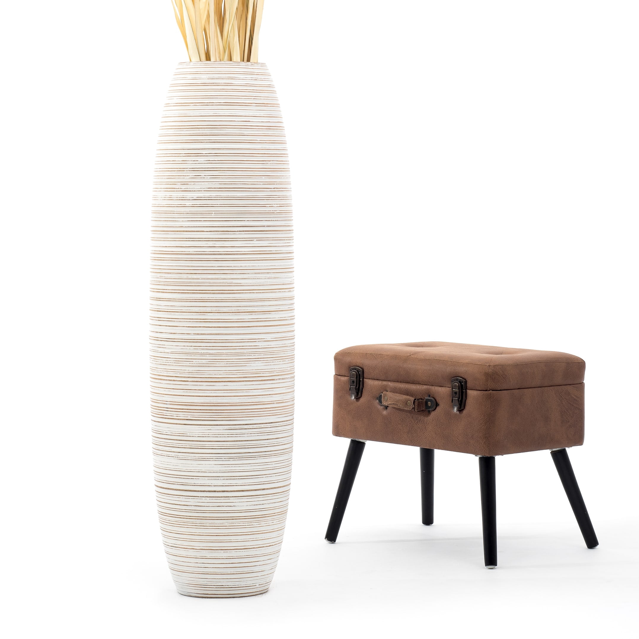 Leewadee Large White Home Decor Floor Vase - Wooden 41 inch Tall ...