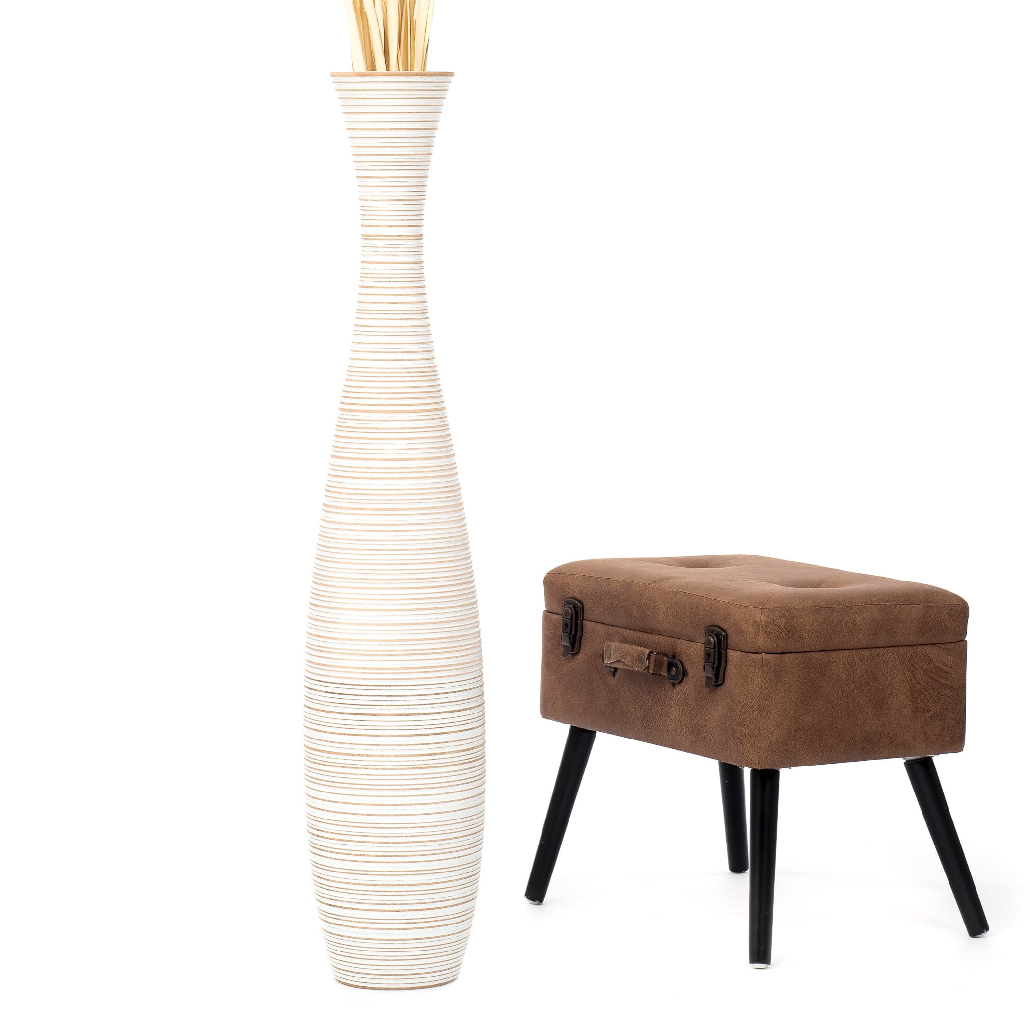 Leewadee Large White Wash Home Decor Floor Vase – Wooden Tall Farmhouse ...