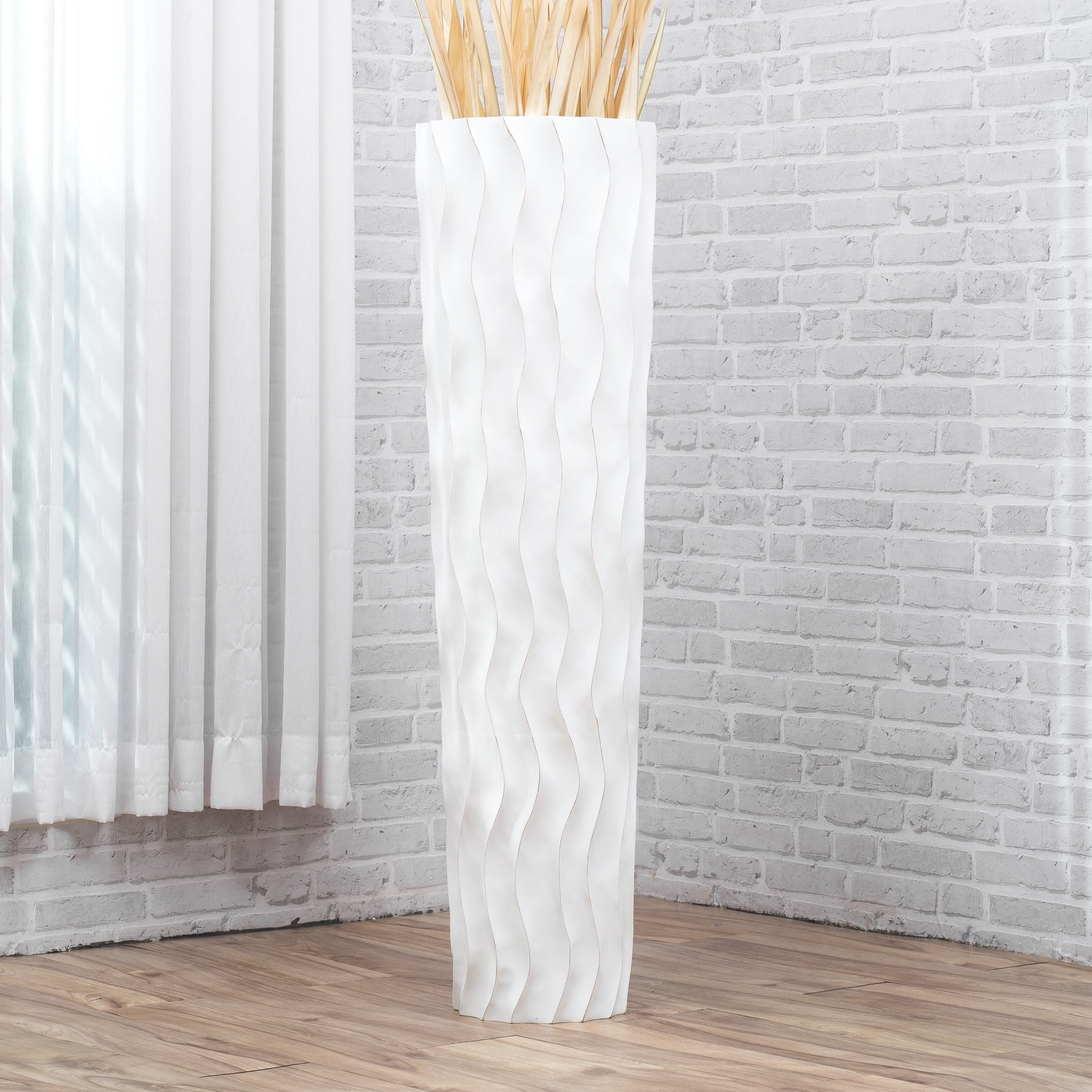 Leewadee Large White Wash Home Decor Floor Vase – Wooden Tall Farmhouse ...