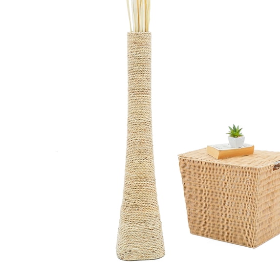 Leewadee Large Wicker Floor Vase – Handmade Funnel Vessel for Decorative Branches, Sophisticated Flower Holder Made of Bamboo and Bast, 36 inches, Ecru