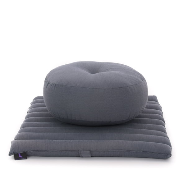 Leewadee Meditation Cushion Set – 1 Small Zafu Yoga Pillow and 1 Small Roll-Up Zabuton Mat Filled with Kapok, Anthracite
