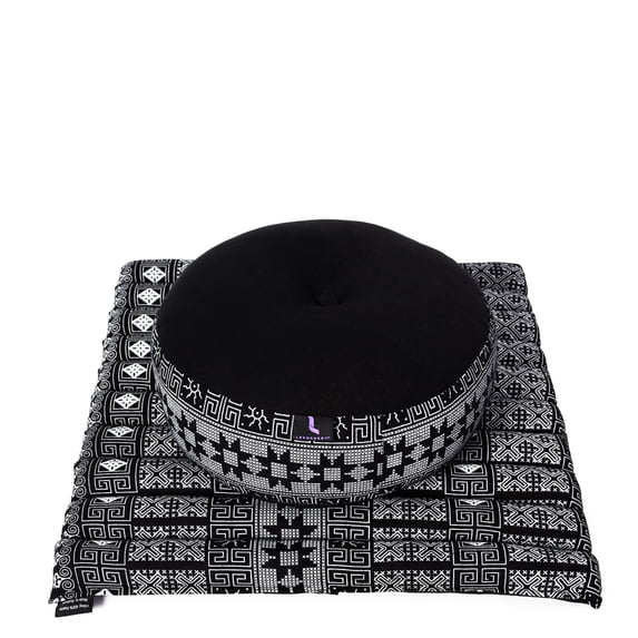 Leewadee Meditation Cushion Set – 1 Small Zafu Yoga Pillow and 1 Small Roll-Up Zabuton Mat Filled with Kapok, Black