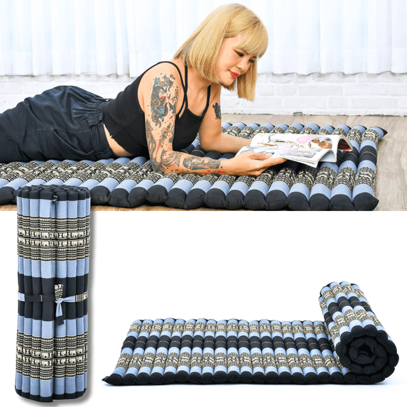 Leewadee Rollable Floor Mat L – Comfortable and Rollable Thai Mattress, Soft Massage Mat Filled with Kapok, Perfect to Use as a Sleeping Mat 75 x 39 inches, Black Red