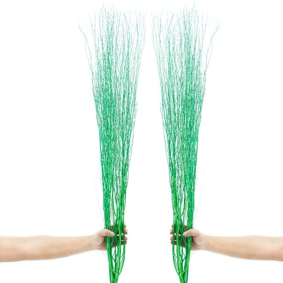 Leewadee Tall Vase Filler, Natural Grass Stems – 2 Bunches of Colored Decorative Branches for Vases, Carefully Dried Rattan Twigs for Home Decoration, Green