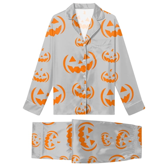Leey-Word Matching Family Sleepwear Button Down Nightwear Sets 2 Pcs Pjs Long Sleeve Halloween Pajamas with pockets